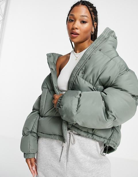 Asos Design Oversized Recycled Puffer Jacket In Khaki-green