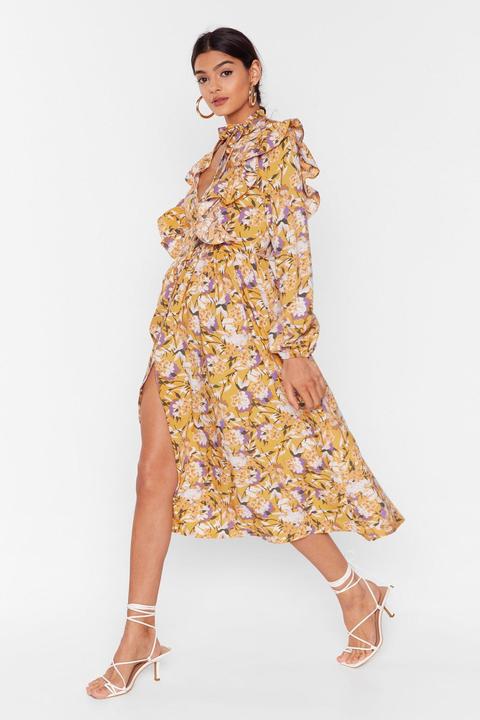 Floral You Know Ruffle Midi Dress - Jaune - 8, Jaune