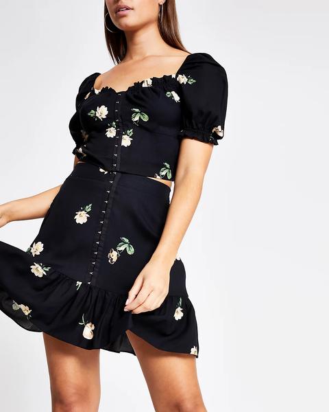 Black Floral Mini Skirt