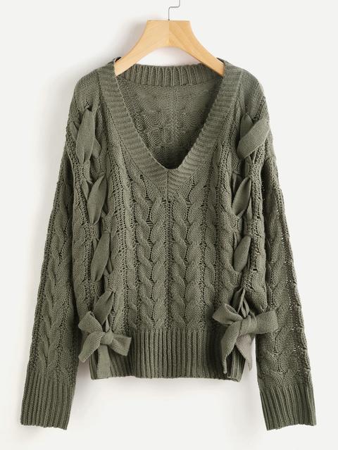 Lace Up Cable Knit Jumper