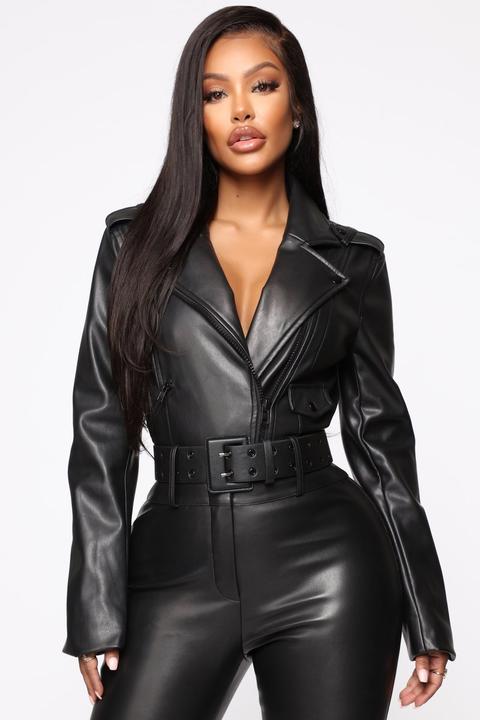 leather jumpsuit black