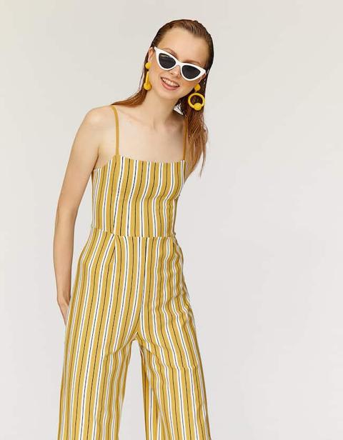 Tuta Culotte Con Bretelle E Scollo Quadrato Senape