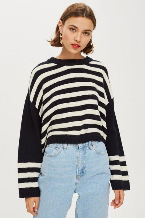 Womens Ottoman Stripe Cropped Jumper - Ivory, Ivory