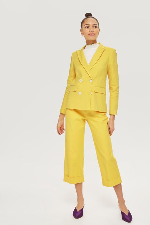 Womens Cropped Suit Trousers - Yellow, Yellow