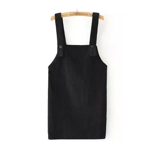 Black Strap Buttons Corduroy Dress