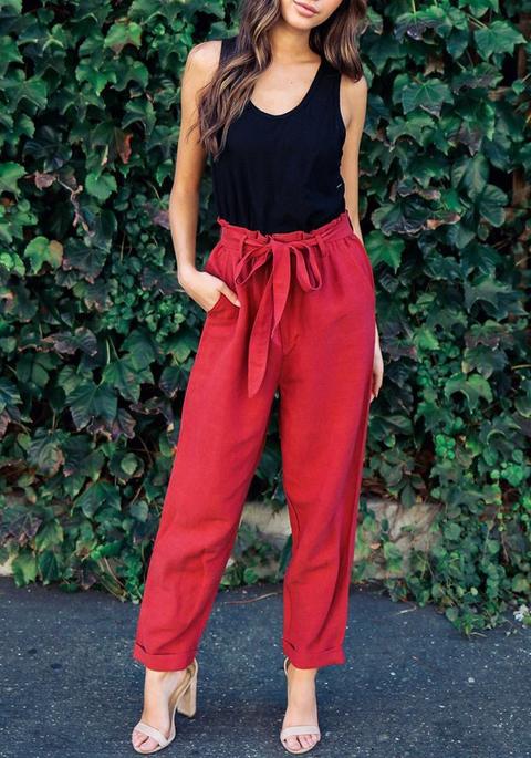 Pantaloni Lunghi Tasche Con Cravatta A Fiocco Che Escono Alla Moda Rosso