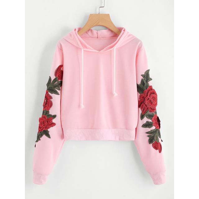 rose on sleeve hoodie