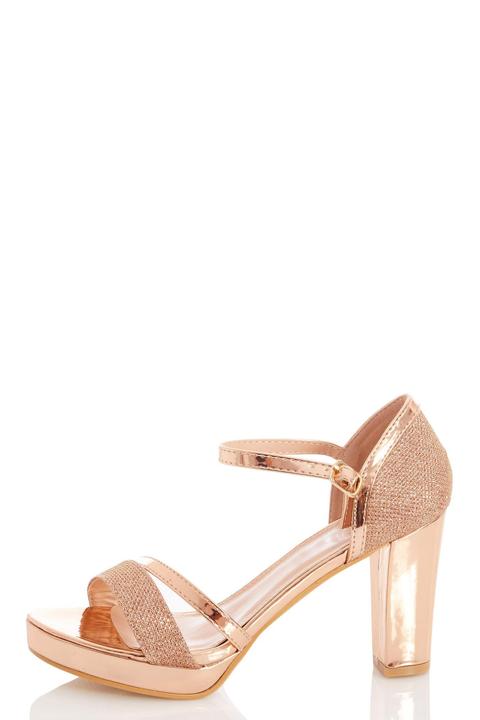 shimmer block heels