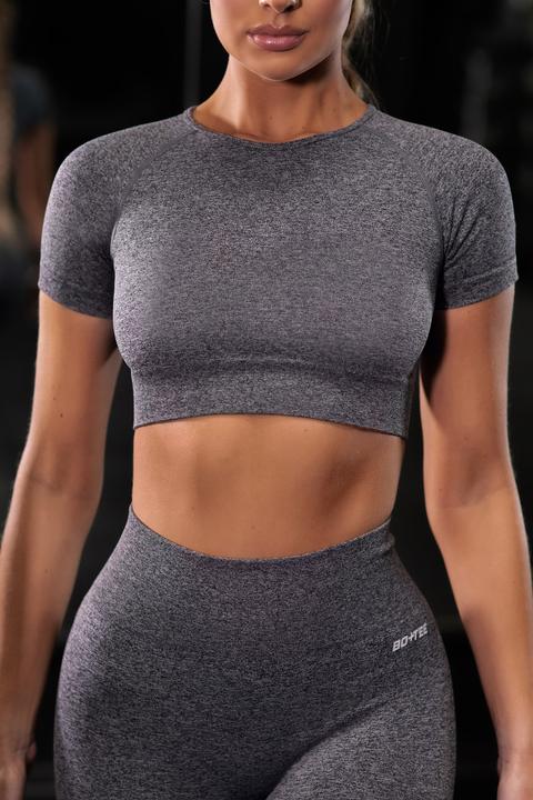 Determined Seamless Crop Top In Black Marl
