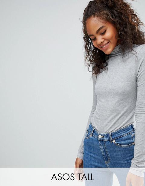 Asos Design Tall - Top A Maniche Lunghe Con Collo A Lupetto Grigio - Grigio