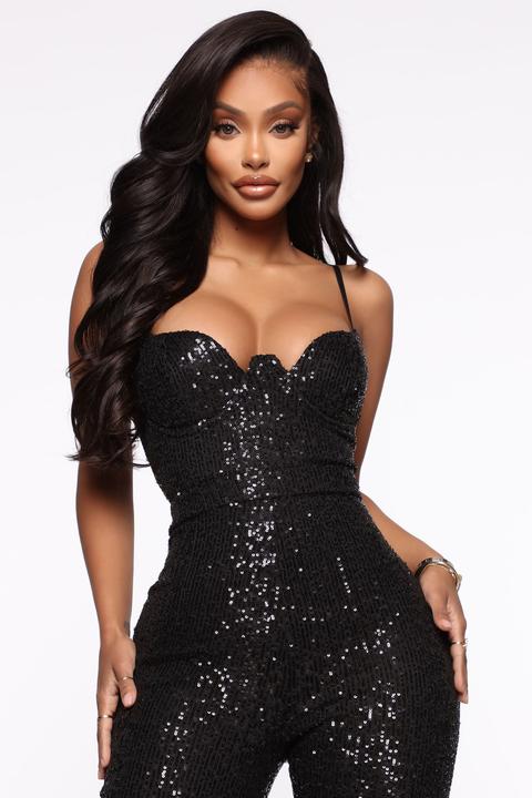 black sequin jumpsuit fashion nova