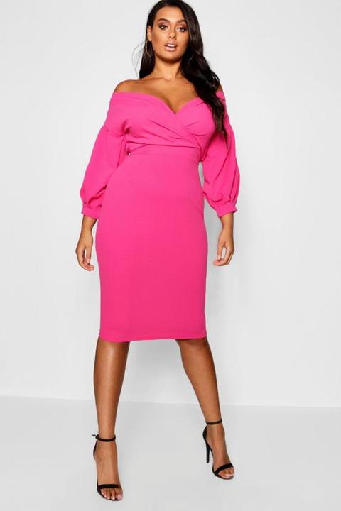 boohoo plus off the shoulder wrap dress