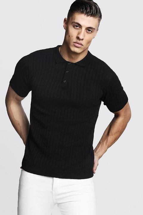 muscle fit knitted polo