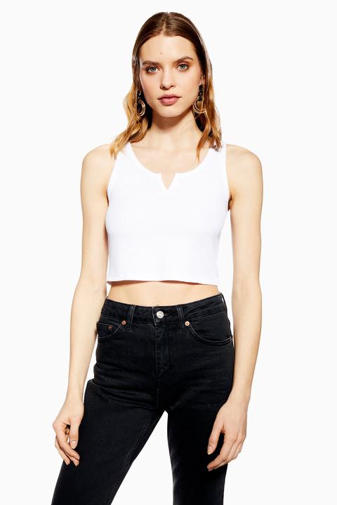 Womens Tall White Waffle Notch Top - White, White