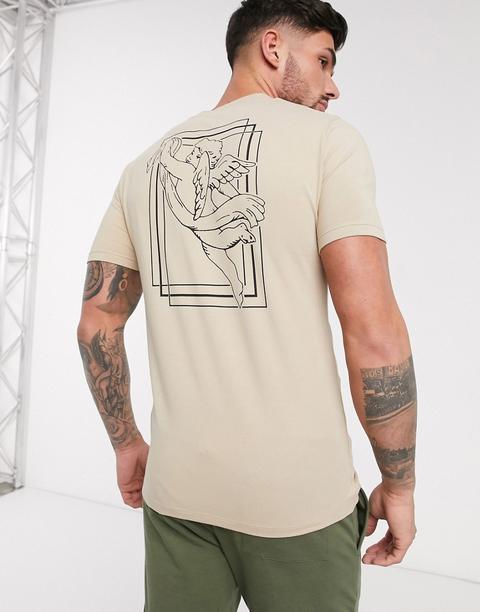 Camiseta Ajustada De Algodón Orgánico Beis Con Estampado Trasero De Querube De Asos Design