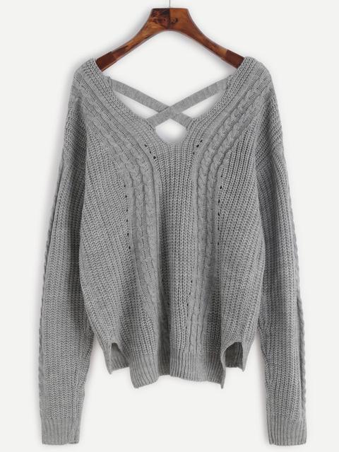 Maglione Incrociato Indietro - Grigio