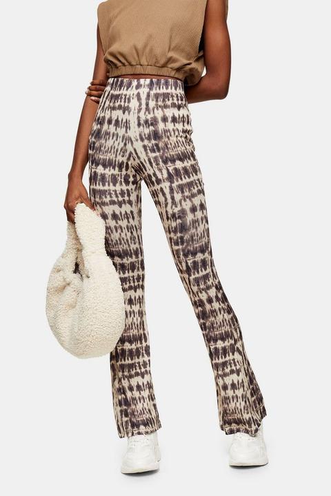 Camel Tie Dye Mesh Flared Trousers