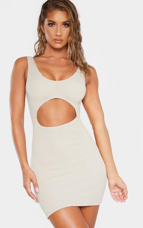 Taupe Crinkle Cut Out Beach Dress