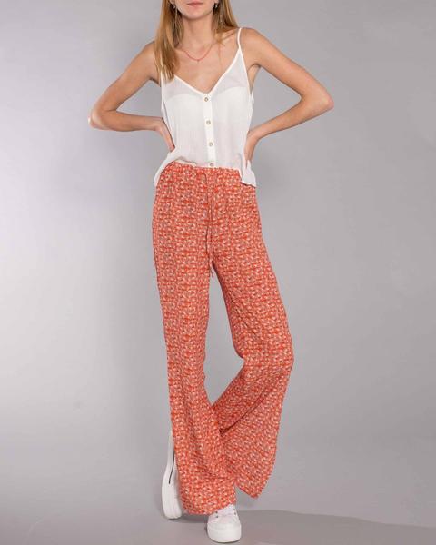 Pantalón Fluido Ancho Con Aberturas Estampado Pétalo Teja de Renatta \u0026 Go  en 21 Buttons
