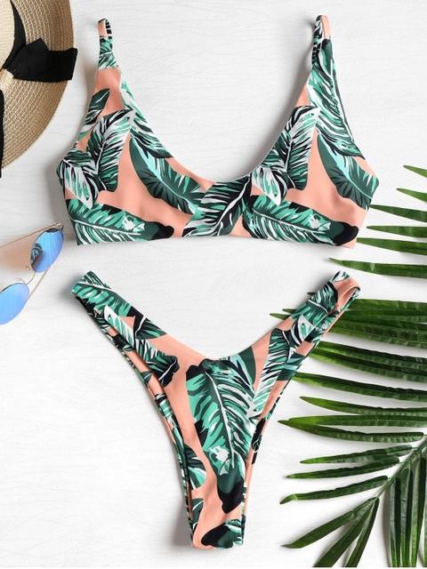 Palm Leaf High Leg Bikini Multi-j