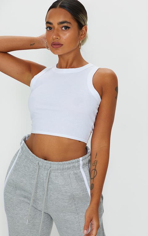 Petite White Cotton Racer Neck Crop Top