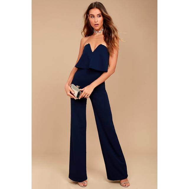 blue strapless romper