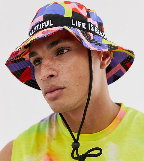 Life Is Beautiful Unisex Geometric Print Bucket Hat-purple