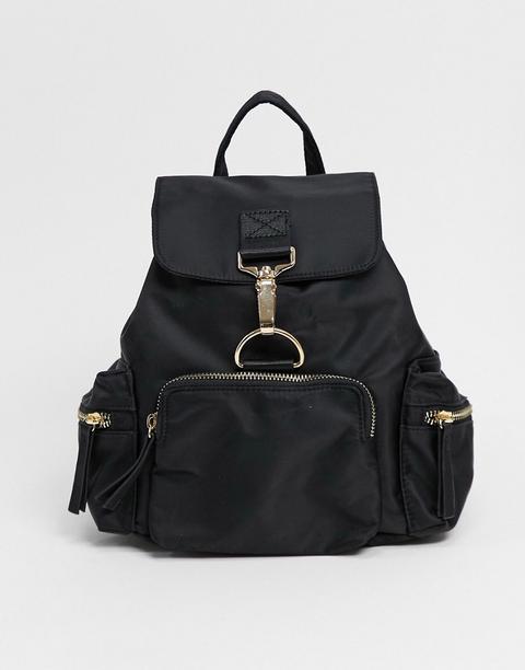 Asos Design Nylon Backpack With Dog Clip Detail In Black