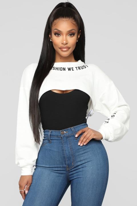 In Fashion We Trust Cropped Sweatshirt - White