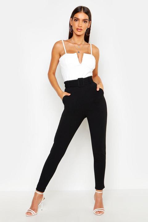 Womens Belted Slim Fit Pants - Black