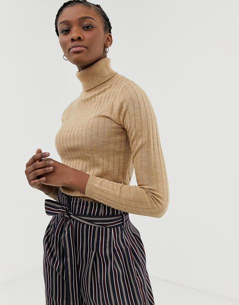 Asos Design Roll Neck Crop Jumper In Rib-stone