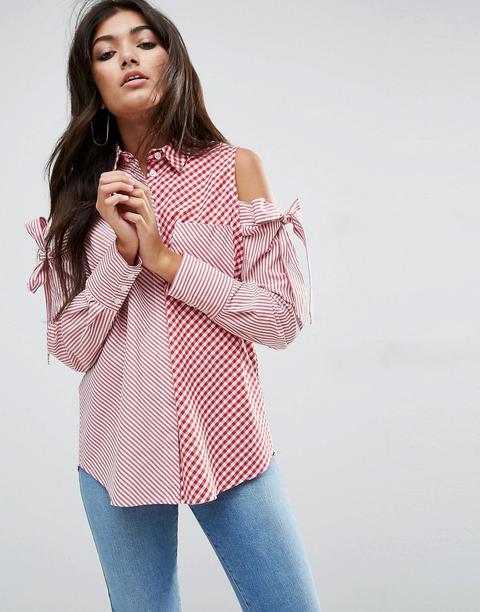 Camisa Con Hombros Al Descubierto Y Estampado De Rayas Y Cuadros Guinga De Asos