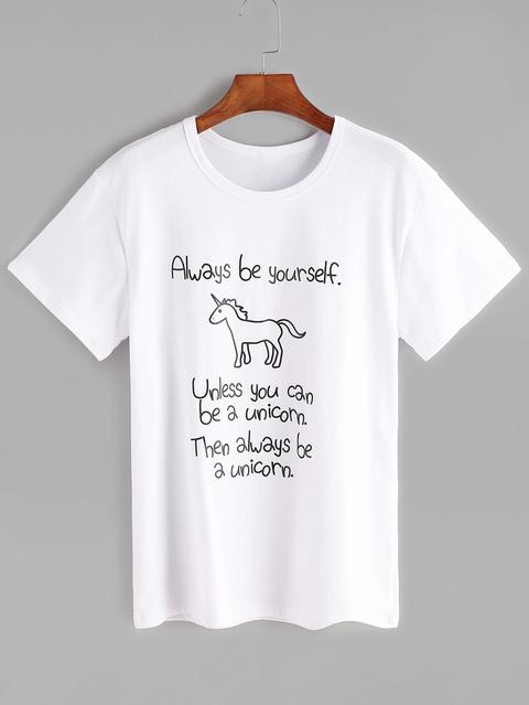 Camiseta Con Estampado De Slogan De Manga Corta - Blanco