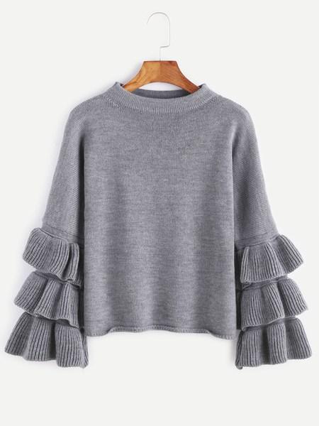 Jersey Con Manga A Capas De Volantes - Gris