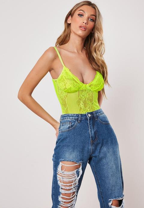 Neon Green Strappy Lace Cupped Bodysuit