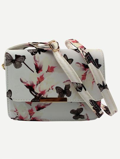 Borsa Falda Stampa Fiori E Farfalle - Bianco