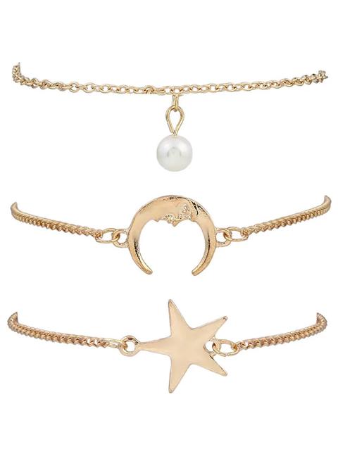 3 Pezzi Braccialetti A Luna E Stella Golden