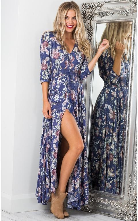 Lone Traveller Maxi Dress In Indigo Floral