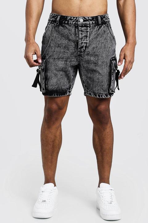 Slim Fit Utility Cargo Denim Shorts