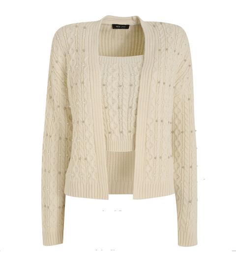 new look off white cable knit cardigan