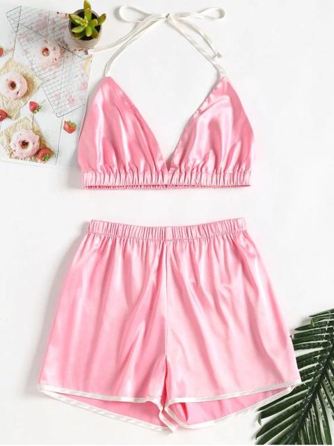 Pantalones Cortos Con Tirantes De Satén Light Pink
