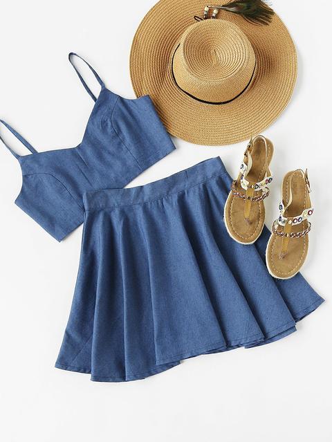 Crop Chambray Cami Top And Skirt Set