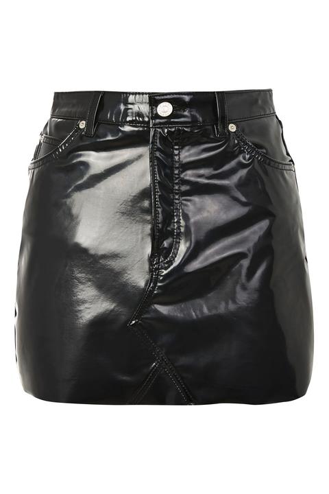 Womens Moto Vinyl Mini Skirt - Black, Black