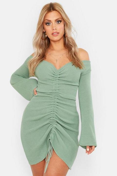 Ruched bardot sale knitted dress