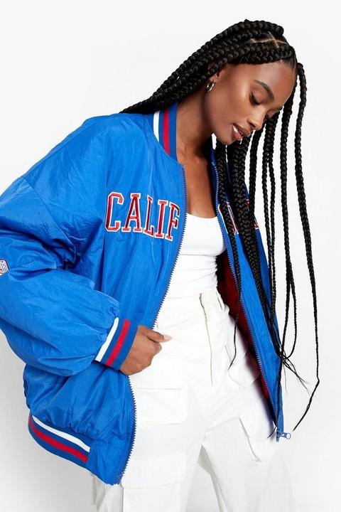 Womens Oversized California Varsity Bomber Jacket - Blue - 8, Blue