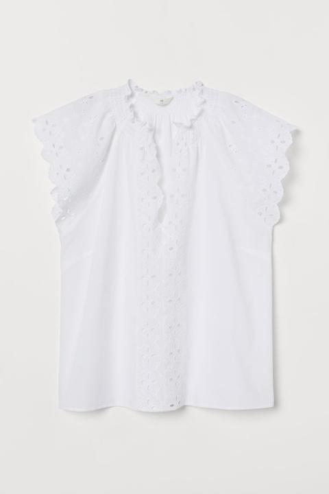 Blouse Avec Broderie Anglaise - Blanc