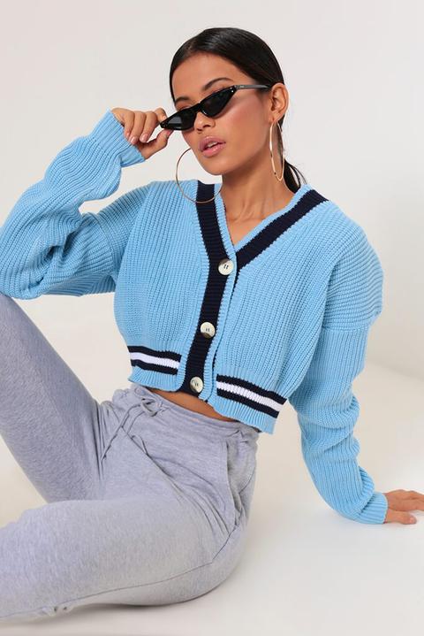 Baby Blue Cricket Cardigan With Navy And White Stripe