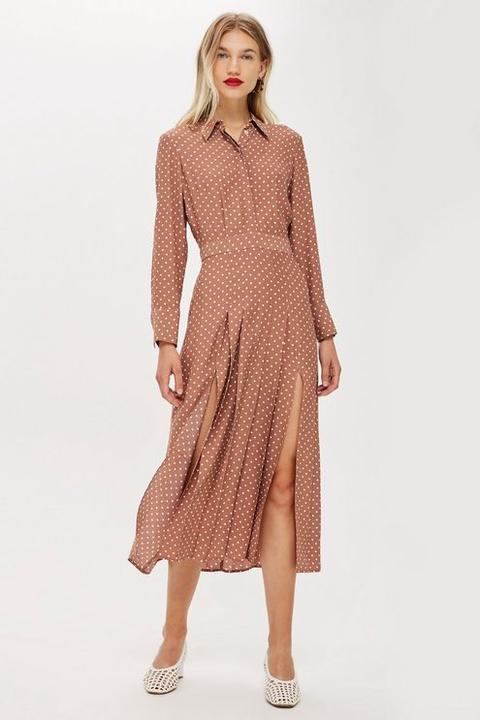 Womens Petite Rust Spot Shirtdress - Rust, Rust