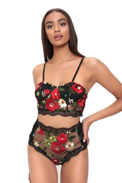 Black Embroidered Floral Bralet