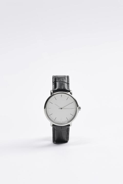 Reloj Minimal Pulsera Piel Grabada Negra